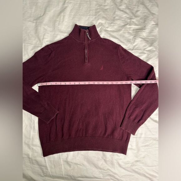 Nautica Men’s Medium Burgundy Red Pullover 1/4 Zip Casual Tight Knit Sweater - Picture 7 of 12